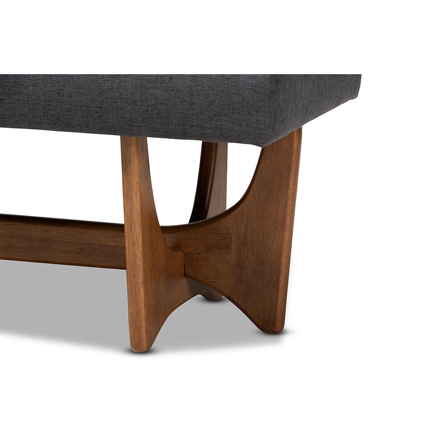 Baxton Studio Theo Mid-Century Modern Dark Grey Fabric Upholstered Walnut Finished Bench. Picture 6
