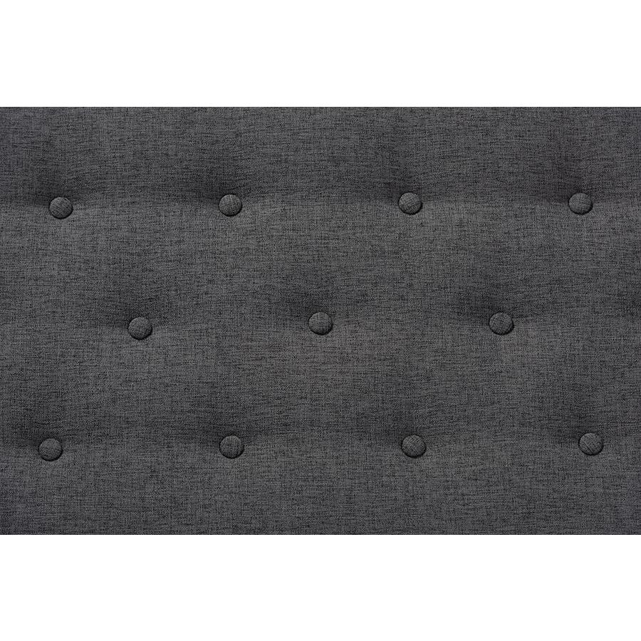 Arne Mid-Century Modern Dark Grey Fabric Upholstered Walnut Finished Bench. Picture 4