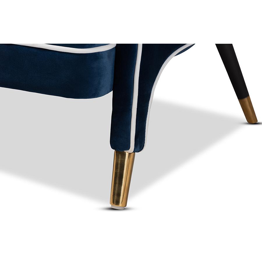 Baxton Studio Ainslie Glam and Luxe Navy Blue Velvet Fabric Upholstered Gold Finished Armchair. Picture 7