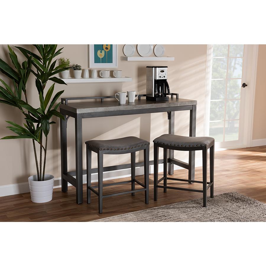 Grey Fabric Upholstered 3-Piece Multipurpose Metal Counter Table Set. Picture 6