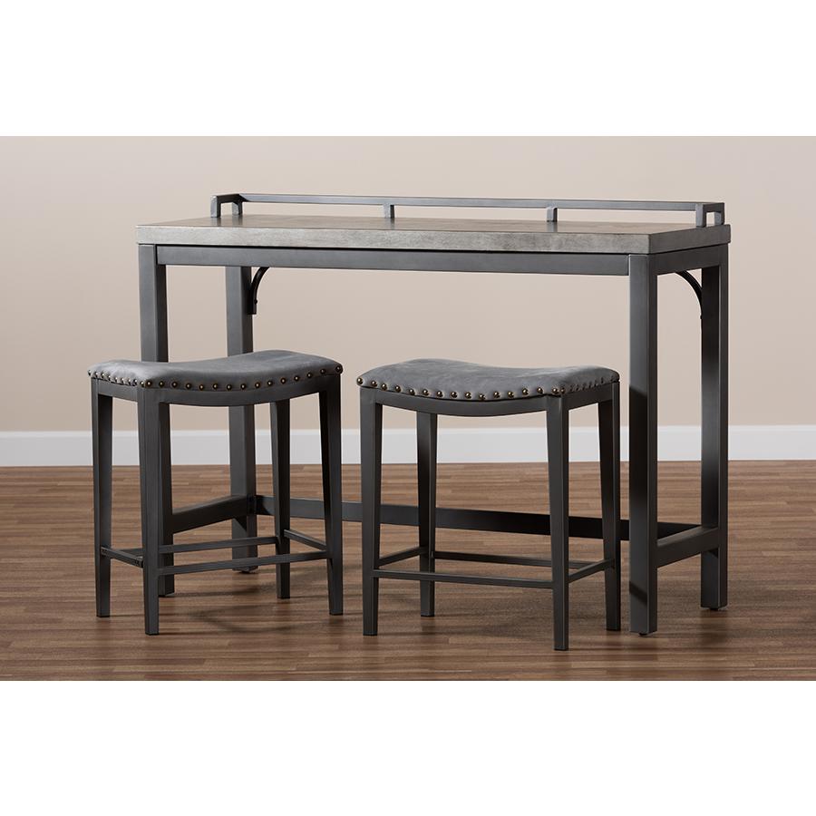 Grey Fabric Upholstered 3-Piece Multipurpose Metal Counter Table Set. Picture 7
