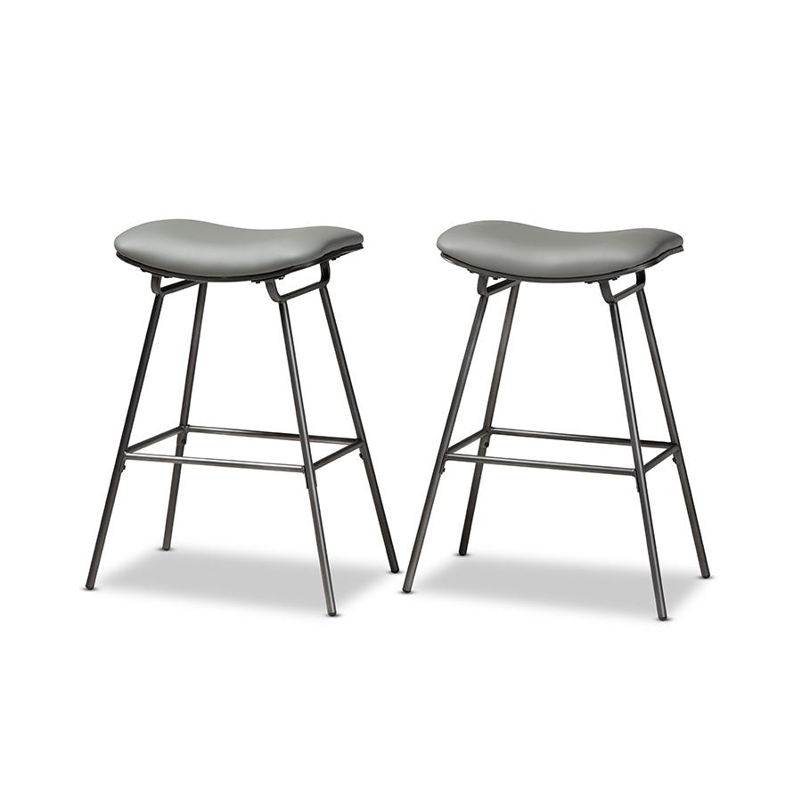 Baxton Studio Jette Modern and Contemporary Grey Fabric Upholstered Dark Grey Metal 2-Piece Bar Stool Set. The main picture.