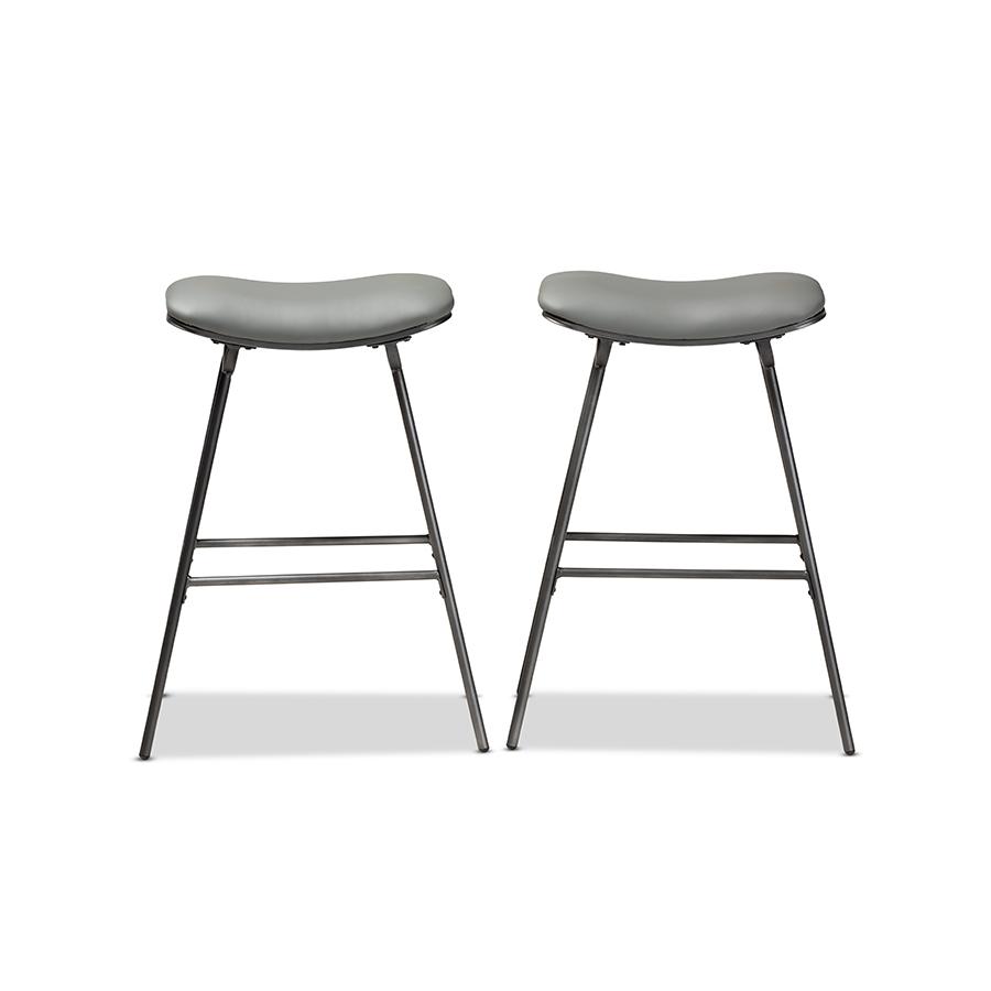 Baxton Studio Jette Modern and Contemporary Grey Fabric Upholstered Dark Grey Metal 2-Piece Bar Stool Set. Picture 3