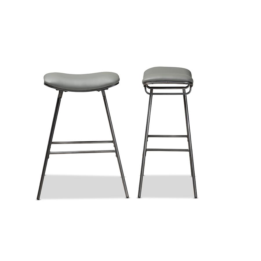 Baxton Studio Jette Modern and Contemporary Grey Fabric Upholstered Dark Grey Metal 2-Piece Bar Stool Set. Picture 4