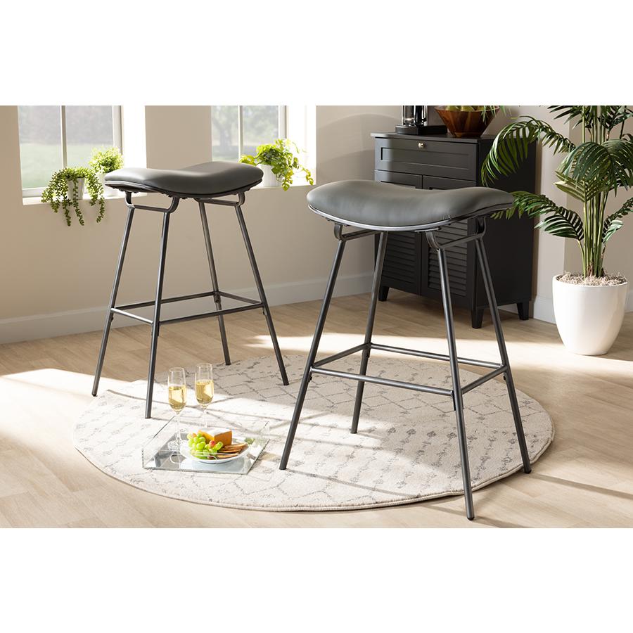 Baxton Studio Jette Modern and Contemporary Grey Fabric Upholstered Dark Grey Metal 2-Piece Bar Stool Set. Picture 2