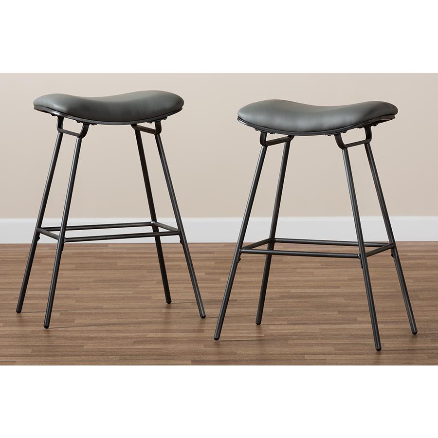 Baxton Studio Jette Modern and Contemporary Grey Fabric Upholstered Dark Grey Metal 2-Piece Bar Stool Set. Picture 8