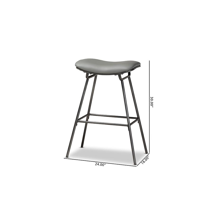 Baxton Studio Jette Modern and Contemporary Grey Fabric Upholstered Dark Grey Metal 2-Piece Bar Stool Set. Picture 9