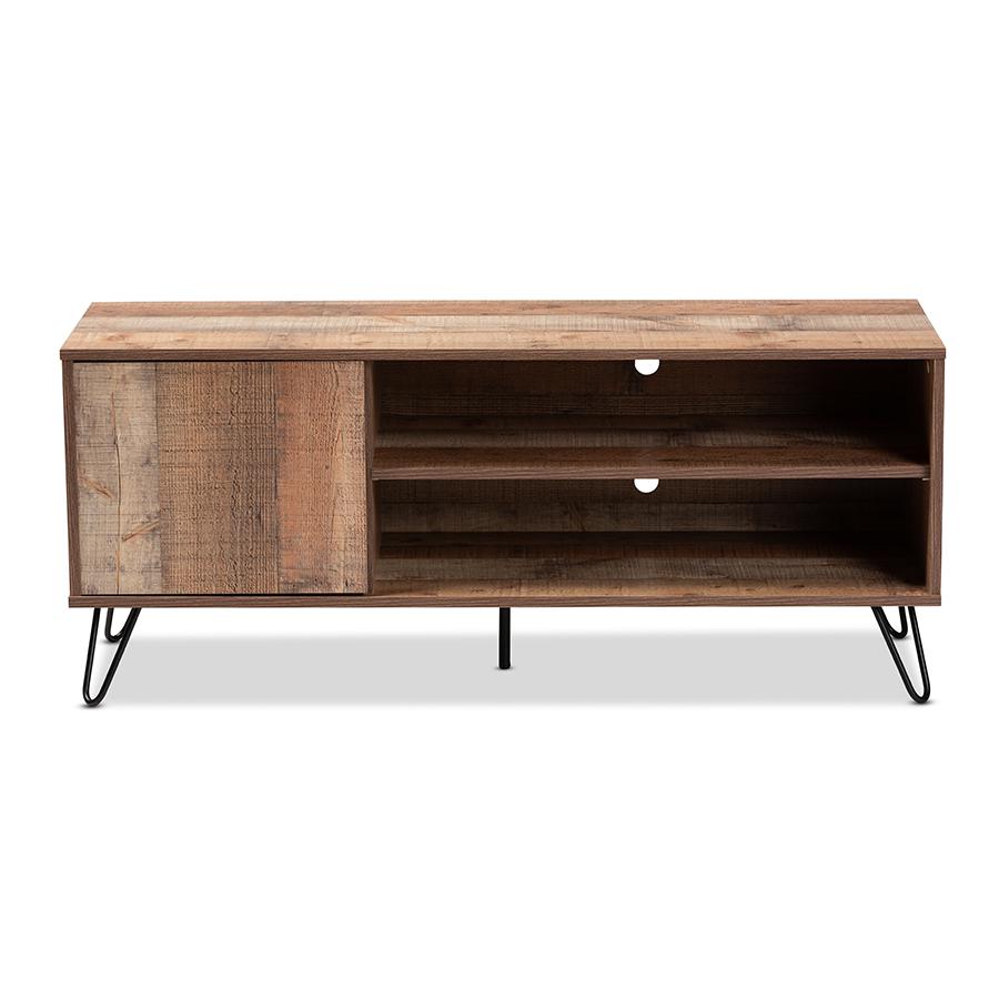 Baxton Studio Iver Modern and Contemporary Rustic Oak Finished 1-Door Wood TV Stand. Picture 4