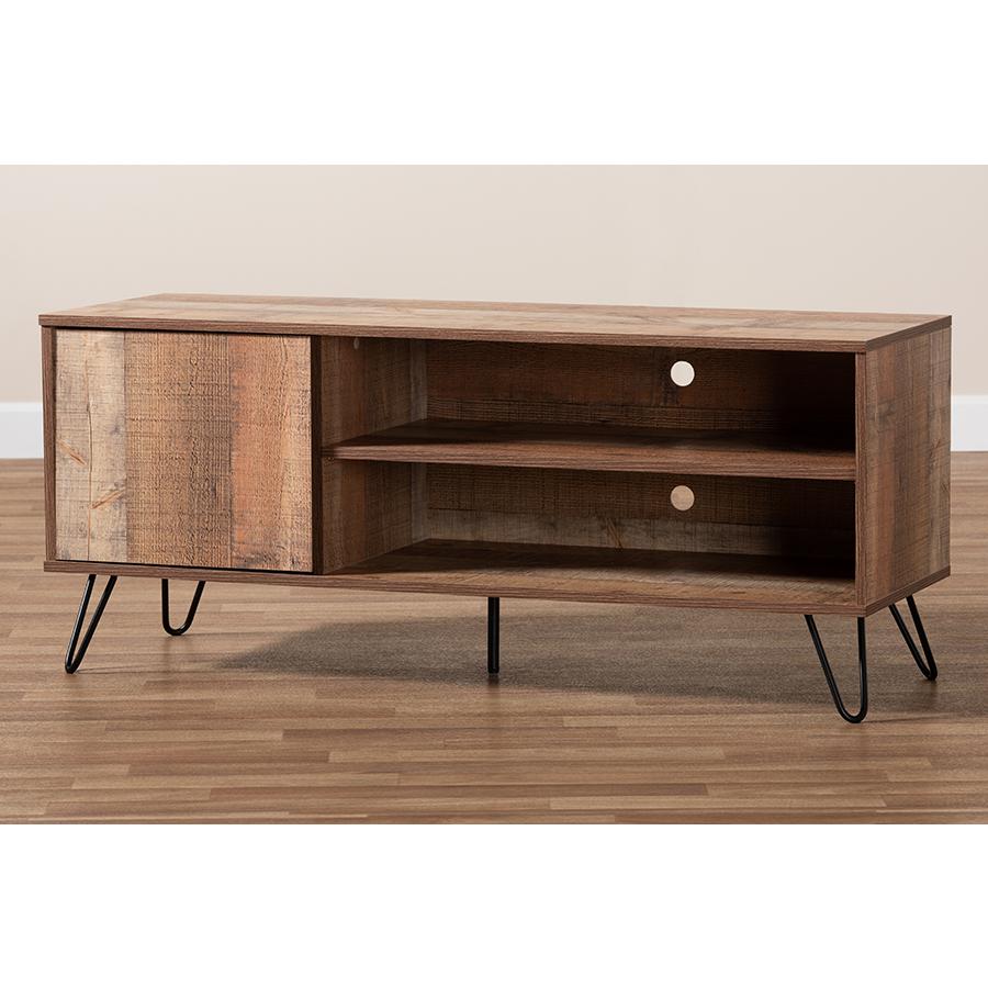 Baxton Studio Iver Modern and Contemporary Rustic Oak Finished 1-Door Wood TV Stand. Picture 8