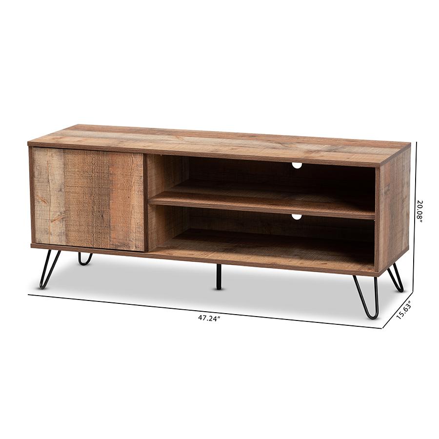 Iver Modern and Contemporary Rustic Oak Finished 1-Door Wood TV Stand. Picture 8