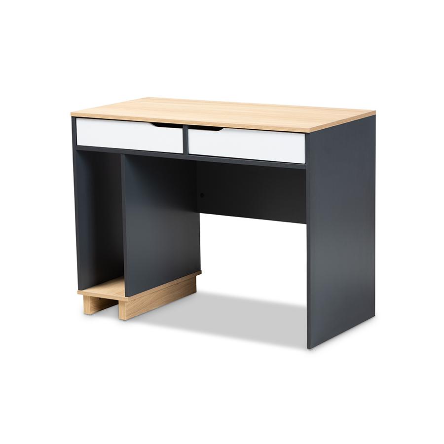 Baxton Studio Reed Mid-Century Modern 2-Drawer Multicolor Wood Computer Desk. Picture 1