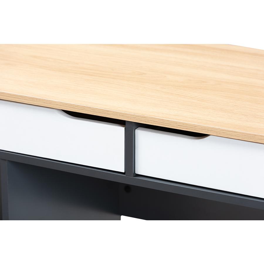 Baxton Studio Reed Mid-Century Modern 2-Drawer Multicolor Wood Computer Desk. Picture 5