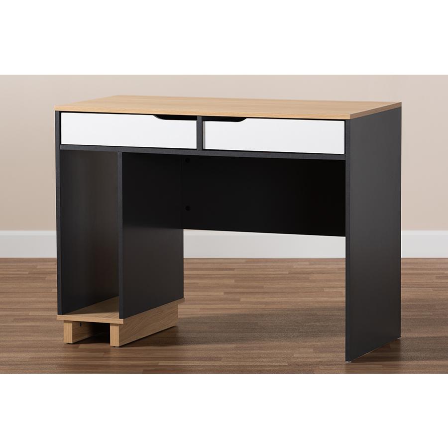 Baxton Studio Reed Mid-Century Modern 2-Drawer Multicolor Wood Computer Desk. Picture 7