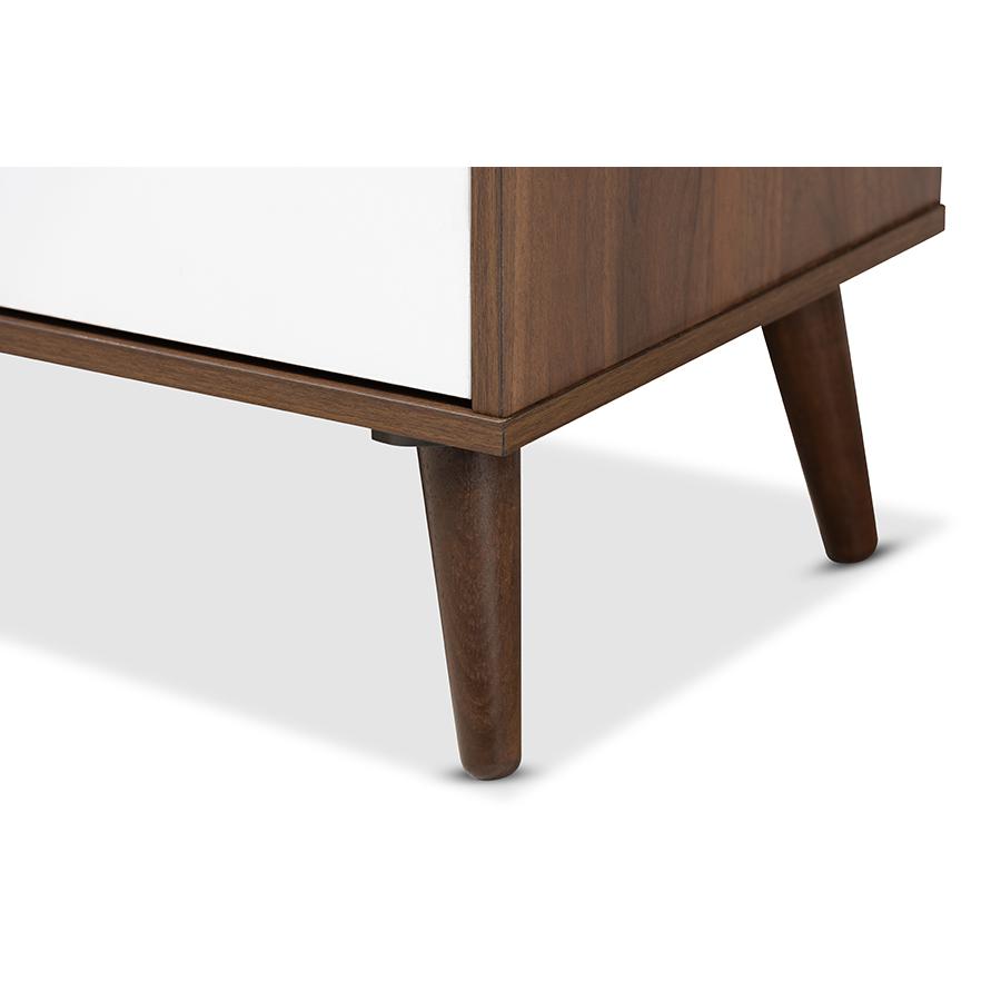 Baxton Studio Quinn Mid-Century Modern Two-Tone White and Walnut Finished 2-Door Wood TV Stand. Picture 7
