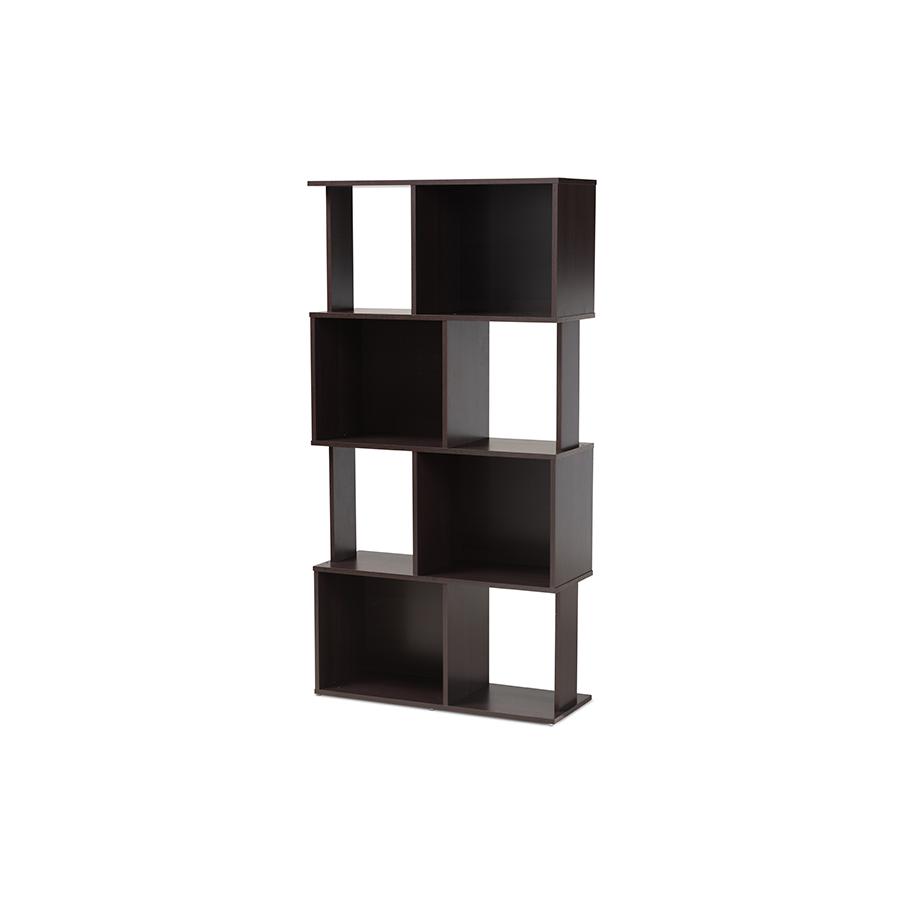 Riva Modern and Contemporary Dark Brown Finished Geometric Wood Bookshelf. Picture 1