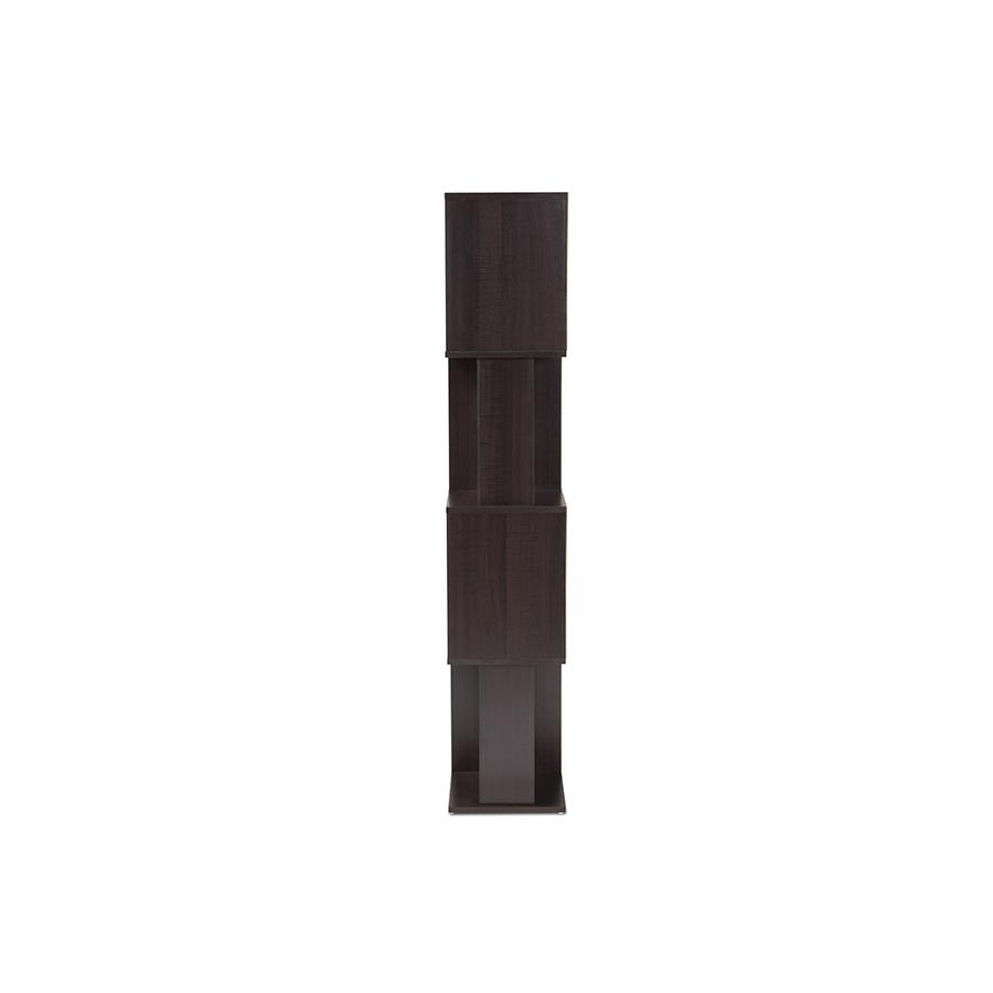 Riva Modern and Contemporary Dark Brown Finished Geometric Wood Bookshelf. Picture 3