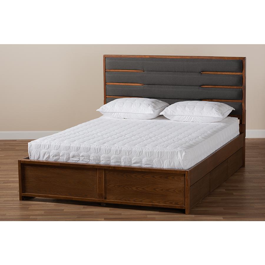 Walnut Finished Wood Queen Size Platform Storage Bed with Six Drawers. Picture 10
