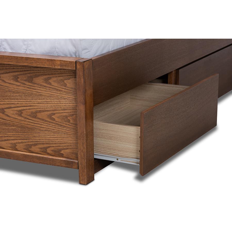 Walnut Finished Wood Queen Size Platform Storage Bed with Six Drawers. Picture 7