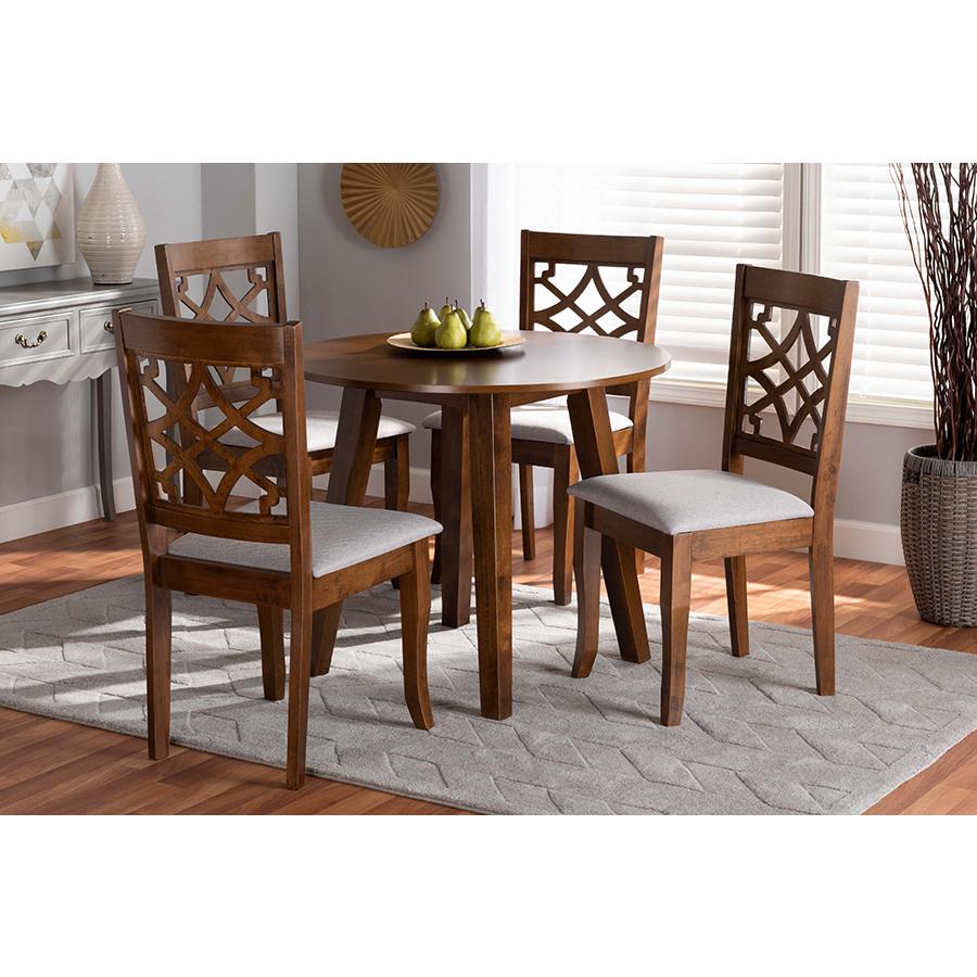 Grey Fabric Upholstered and Walnut Brown Finished Wood 5-Piece Dining Set. Picture 6