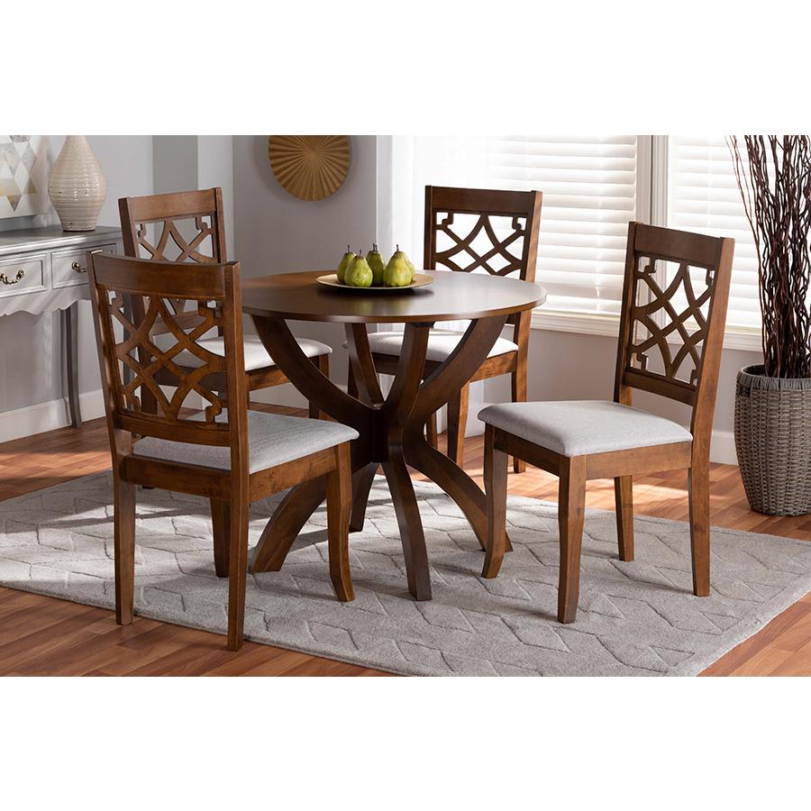 Grey Fabric Upholstered and Walnut Brown Finished Wood 5-Piece Dining Set. Picture 6