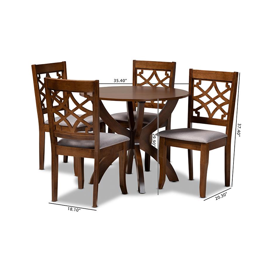 Grey Fabric Upholstered and Walnut Brown Finished Wood 5-Piece Dining Set. Picture 8