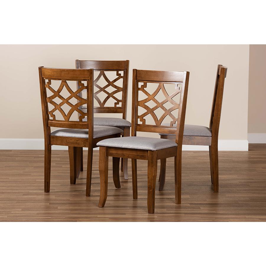 Grey Fabric Upholstered Walnut Brown Finished Wood 4-Piece Dining Chair Set. Picture 6