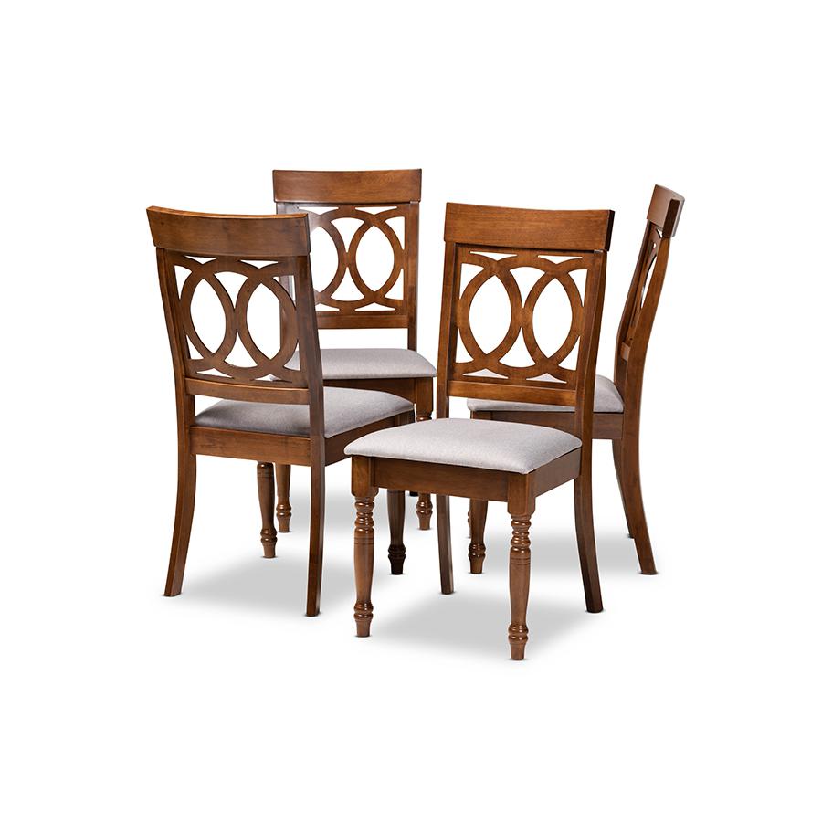 Grey Fabric Upholstered and Walnut Brown Finished Wood 4-Piece Dining Chair Set. Picture 1