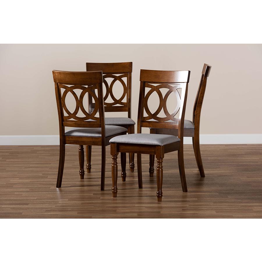 Grey Fabric Upholstered and Walnut Brown Finished Wood 4-Piece Dining Chair Set. Picture 6