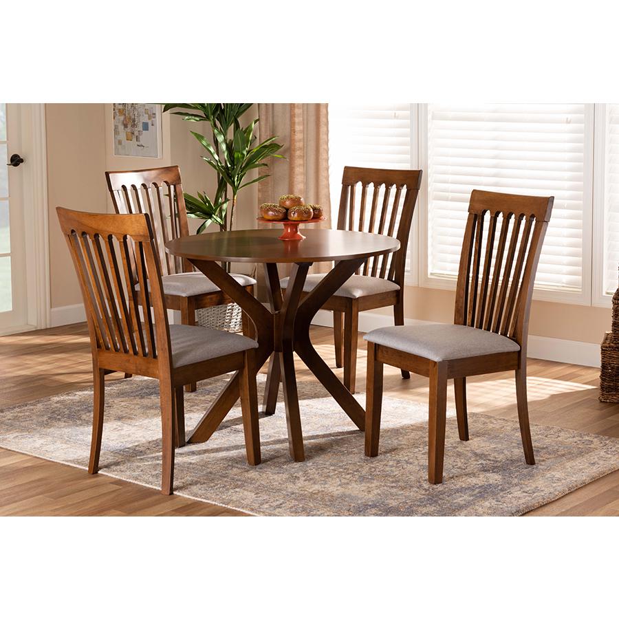Grey Fabric Upholstered and Walnut Brown Finished Wood 5-Piece Dining Set. Picture 7