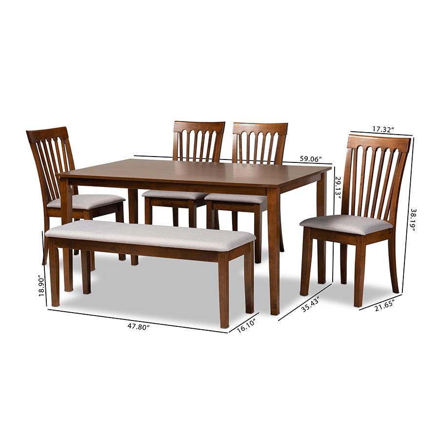 Grey Fabric Upholstered and Walnut Brown Finished Wood 6-Piece Dining Set. Picture 10