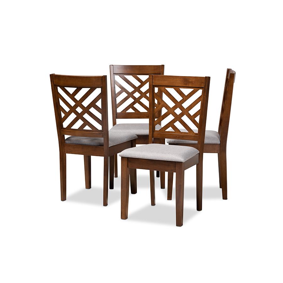 Grey Fabric Upholstered Walnut Brown Finished 4-Piece Wood Dining Chair Set Set. Picture 1
