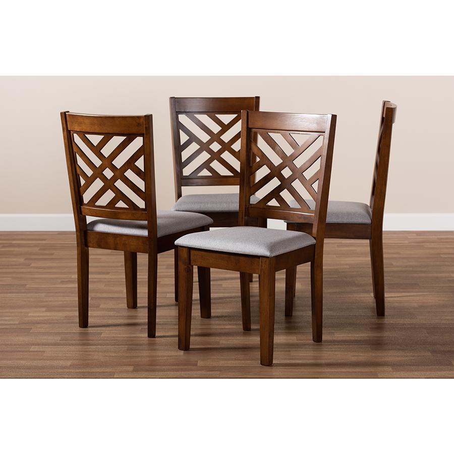 Grey Fabric Upholstered Walnut Brown Finished 4-Piece Wood Dining Chair Set Set. Picture 5