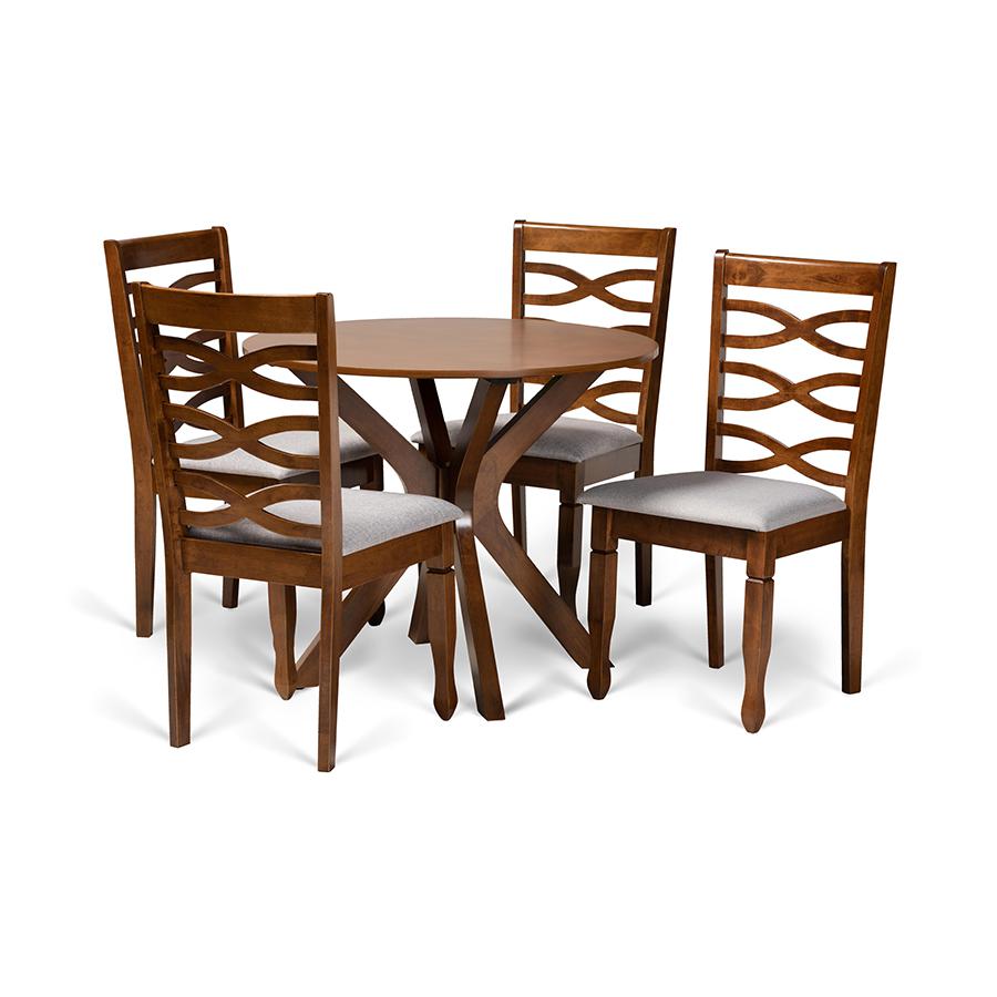Grey Fabric Upholstered and Walnut Brown Finished Wood 5-Piece Dining Set. Picture 1