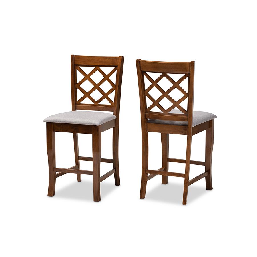 Aria Modern and Contemporary Grey Fabric Upholstered and Walnut Brown Finished Wood 2-Piece Counter Height Pub Chair Set. Picture 1