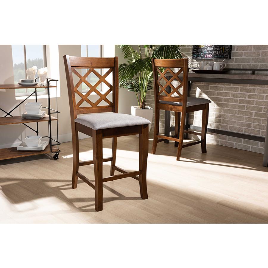 Aria Modern and Contemporary Grey Fabric Upholstered and Walnut Brown Finished Wood 2-Piece Counter Height Pub Chair Set. Picture 6