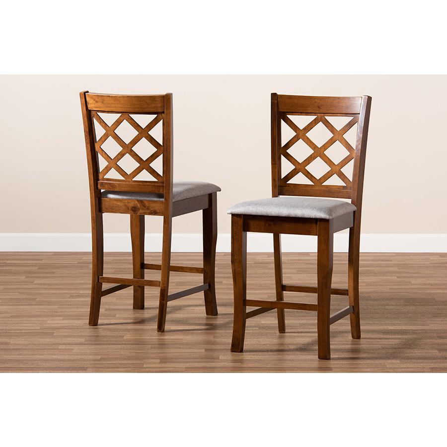 Aria Modern and Contemporary Grey Fabric Upholstered and Walnut Brown Finished Wood 2-Piece Counter Height Pub Chair Set. Picture 7