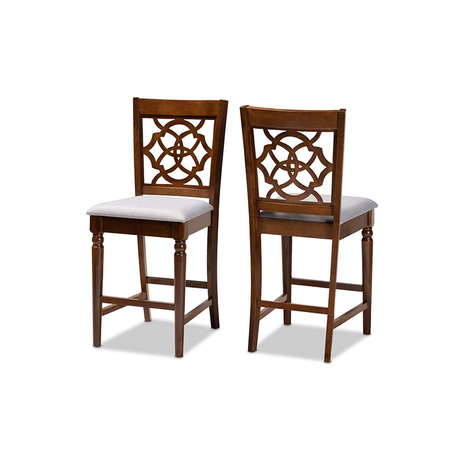 Baxton Studio Oscar Modern and Contemporary Grey Fabric Upholstered and Walnut Brown Finished Wood 2-Piece Counter Height Pub Chair Set. Picture 2