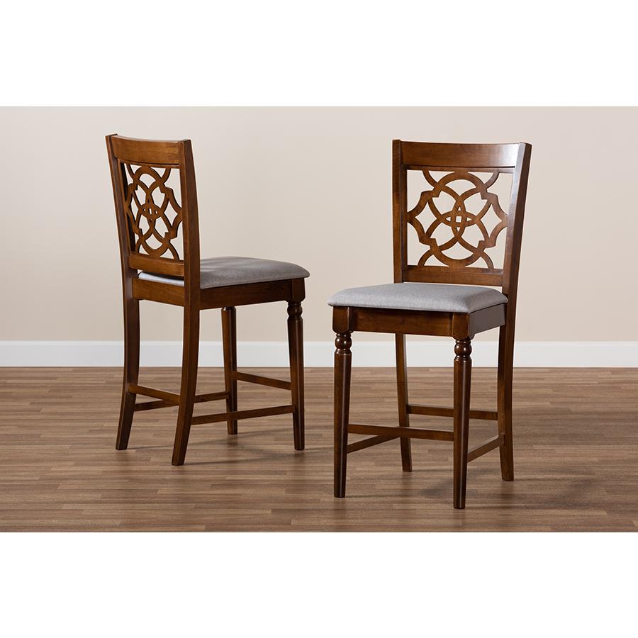 Baxton Studio Oscar Modern and Contemporary Grey Fabric Upholstered and Walnut Brown Finished Wood 2-Piece Counter Height Pub Chair Set. Picture 8
