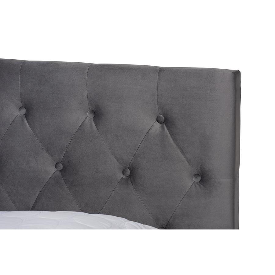 Grey Velvet Fabric Upholstered 2-Drawer Queen Size Platform Storage Bed. Picture 6