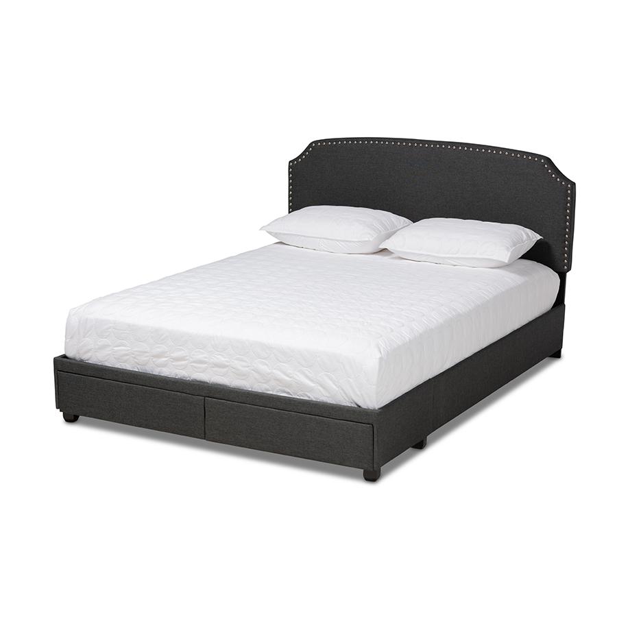 Baxton Studio Larese Dark Grey Fabric Upholstered 2-Drawer Queen Size Platform Storage Bed. Picture 1