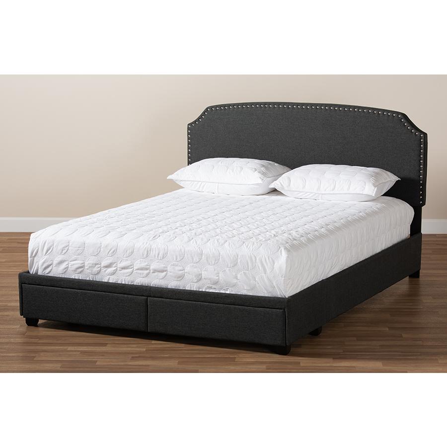 Baxton Studio Larese Dark Grey Fabric Upholstered 2-Drawer Queen Size Platform Storage Bed. Picture 10