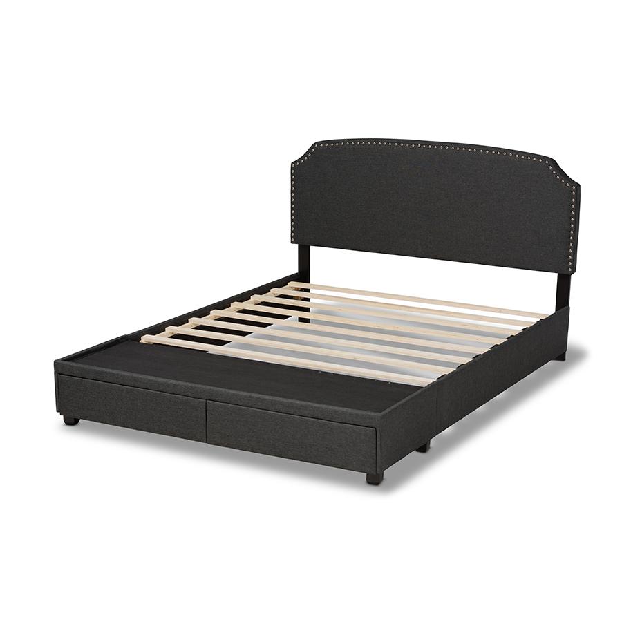 Baxton Studio Larese Dark Grey Fabric Upholstered 2-Drawer Queen Size Platform Storage Bed. Picture 4