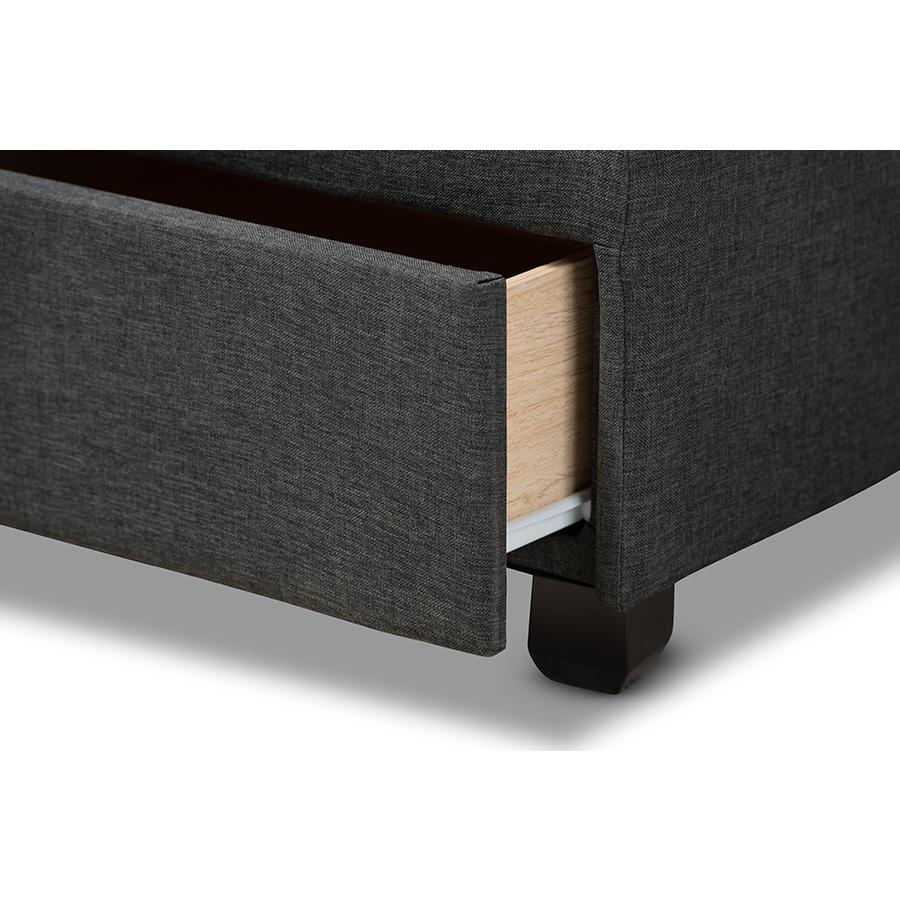 Baxton Studio Larese Dark Grey Fabric Upholstered 2-Drawer Queen Size Platform Storage Bed. Picture 7