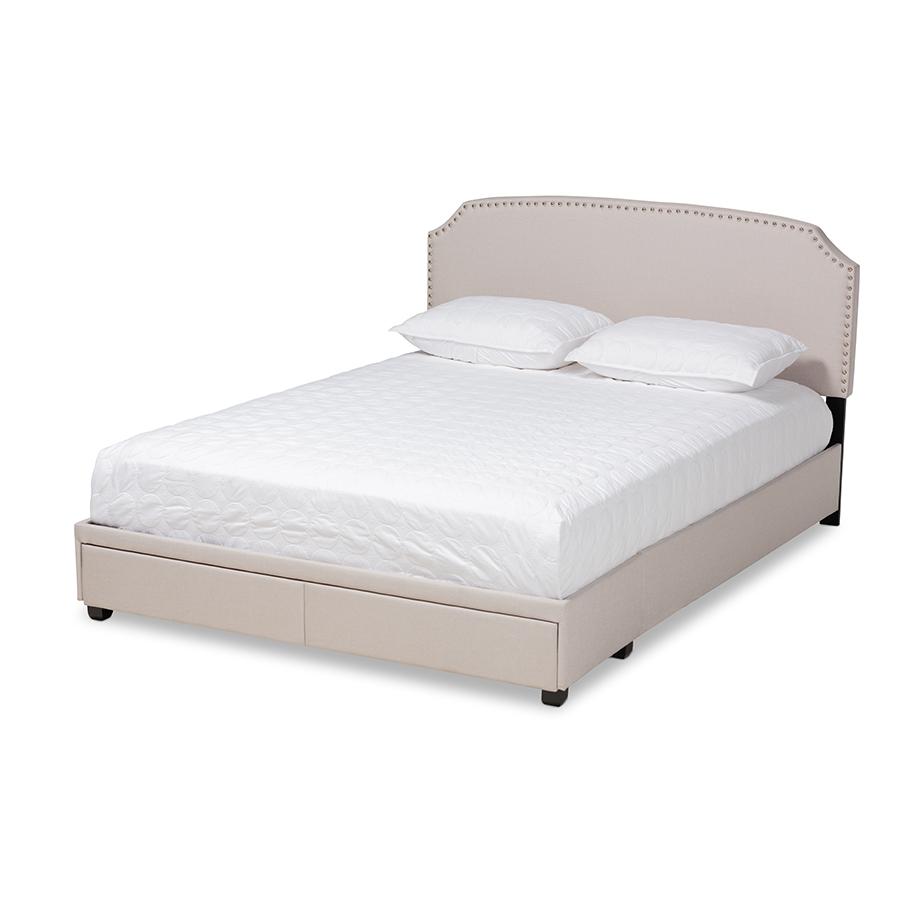Baxton Studio Larese Beige Fabric Upholstered 2-Drawer Queen Size Platform Storage Bed. Picture 1