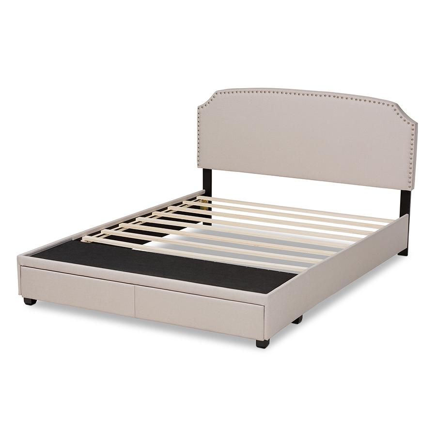Baxton Studio Larese Beige Fabric Upholstered 2-Drawer Queen Size Platform Storage Bed. Picture 4