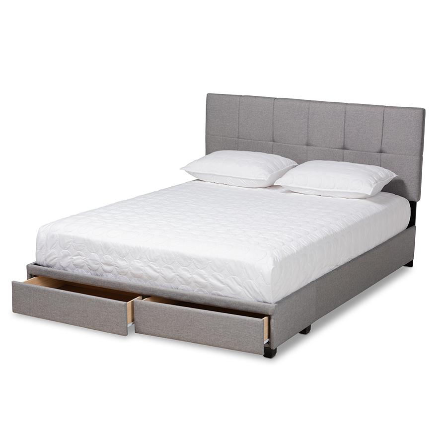 Baxton Studio Netti Light Grey Fabric Upholstered 2-Drawer Queen Size Platform Storage Bed. Picture 2