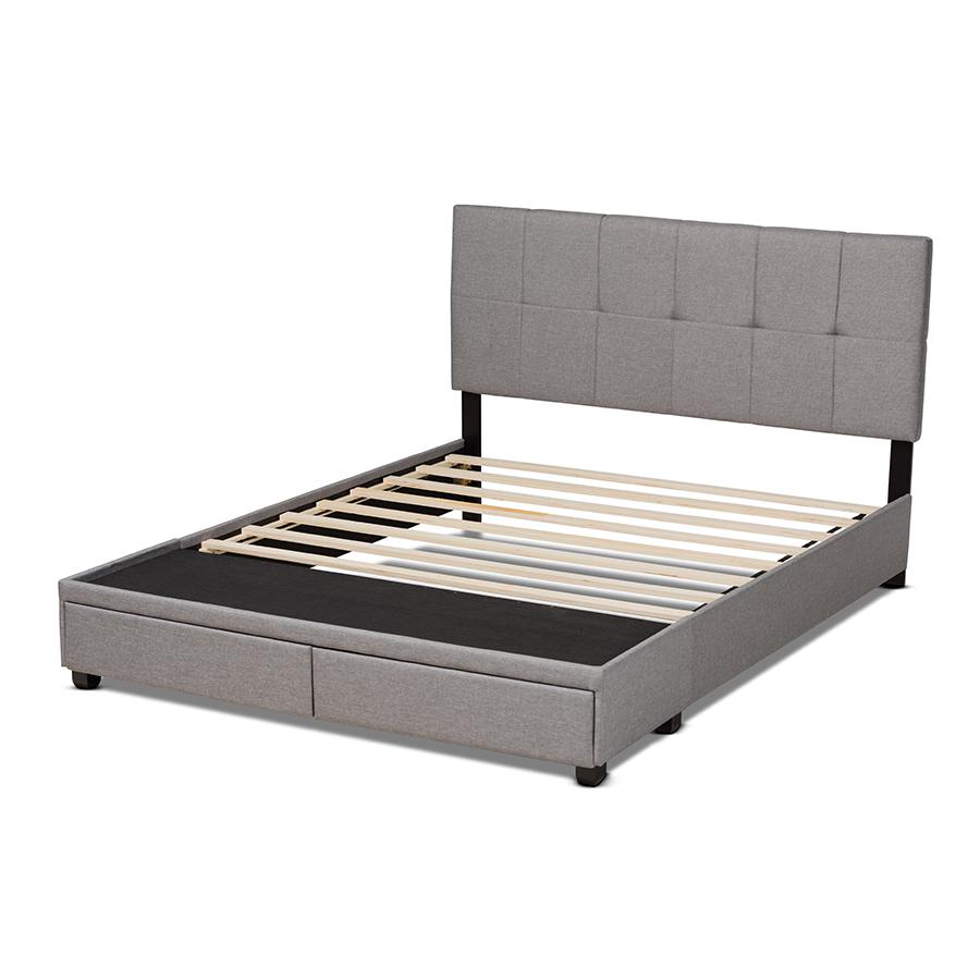 Baxton Studio Netti Light Grey Fabric Upholstered 2-Drawer Queen Size Platform Storage Bed. Picture 4