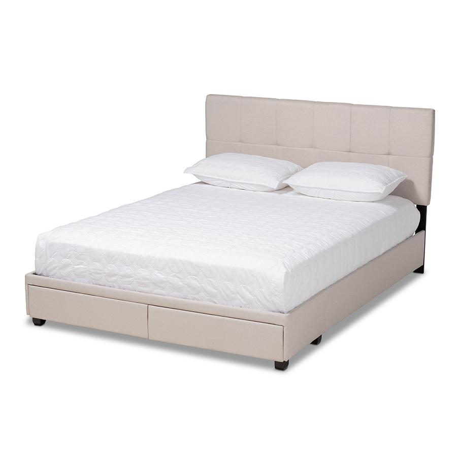 Baxton Studio Netti Beige Fabric Upholstered 2-Drawer Queen Size Platform Storage Bed. The main picture.
