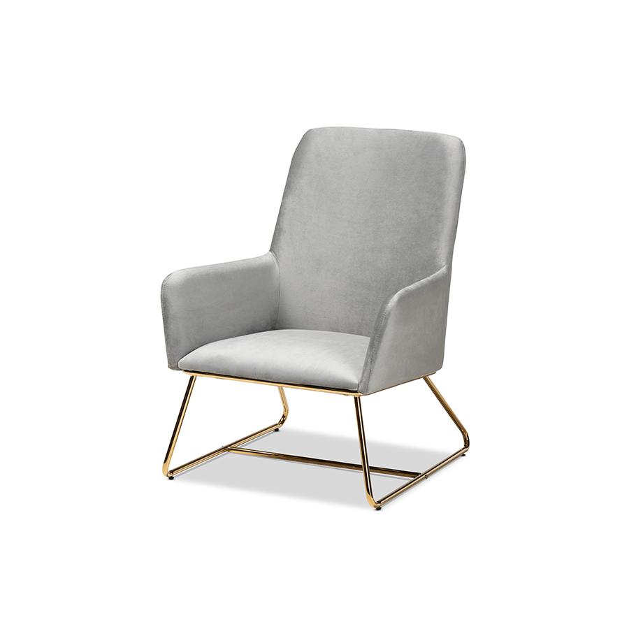 Baxton Studio Sennet Glam and Luxe Grey Velvet Fabric Upholstered Gold Finished Armchair. Picture 1