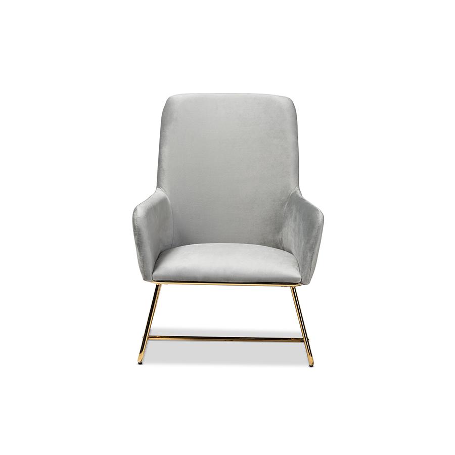 Sennet Glam and Luxe Grey Velvet Fabric Upholstered Gold Finished Armchair. Picture 2